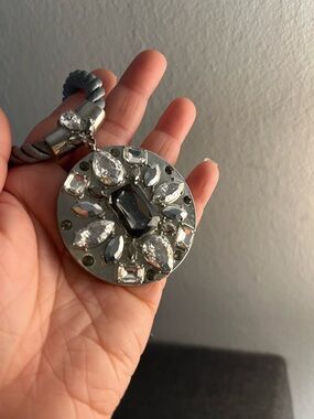 Round Crystal Pendant Necklace in Silver and Gray